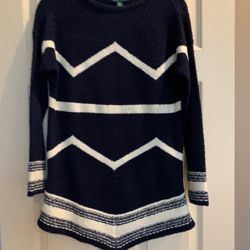Lauren Ralph Lauren Navy Blue/Cream Long Sweater sz M